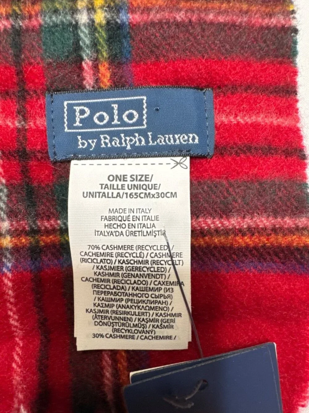 NWT Polo Ralph Lauren Cashmere Tartan Plaid Scarf Royal Stew Size One Size (3QTY